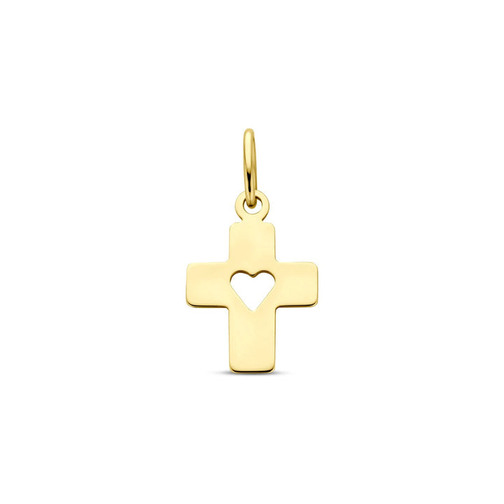 14k Geelgouden hanger kruis met hartje 18mm
