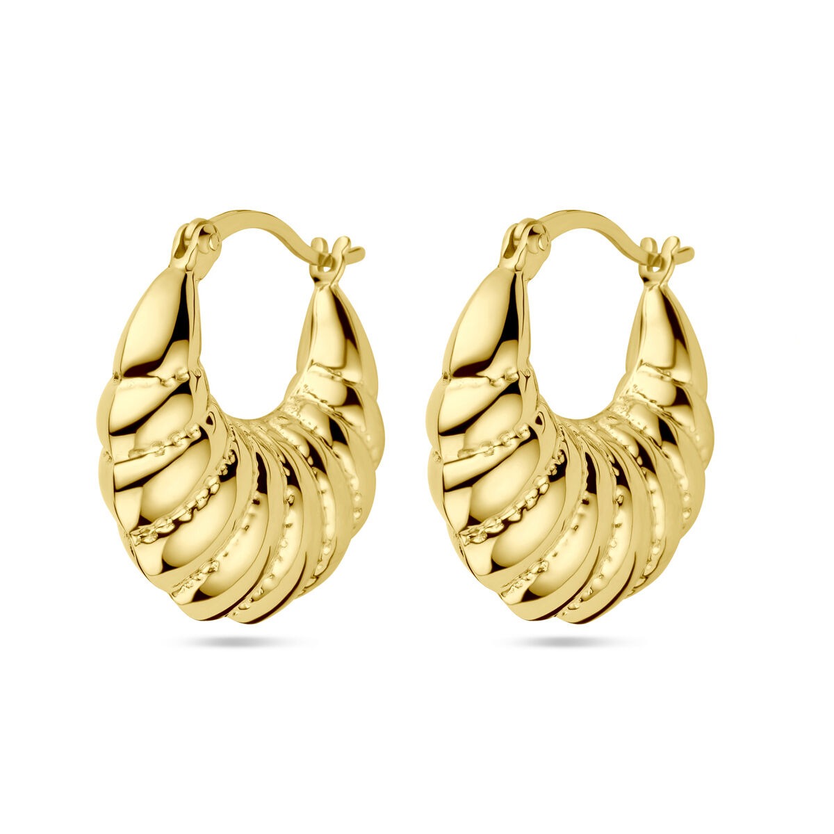 Boucles d'oreilles en argent doré, de forme ondulée, mesurant 23x8,5 mm.