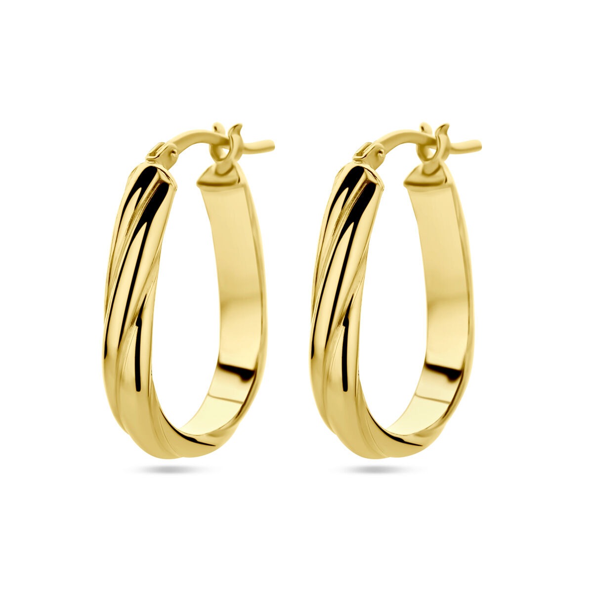 Vergulde zilveren oorringen in gedraaid design, 24 mm, met een glanzende geelgouden afwerking.