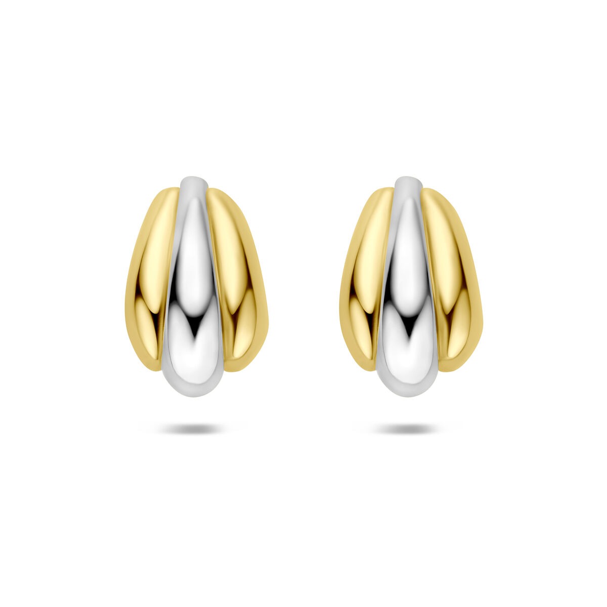 Boucles d'oreilles en argent 925, dorées et rhodiées, de forme arrondie, mesurant 16,5 x 10 mm.