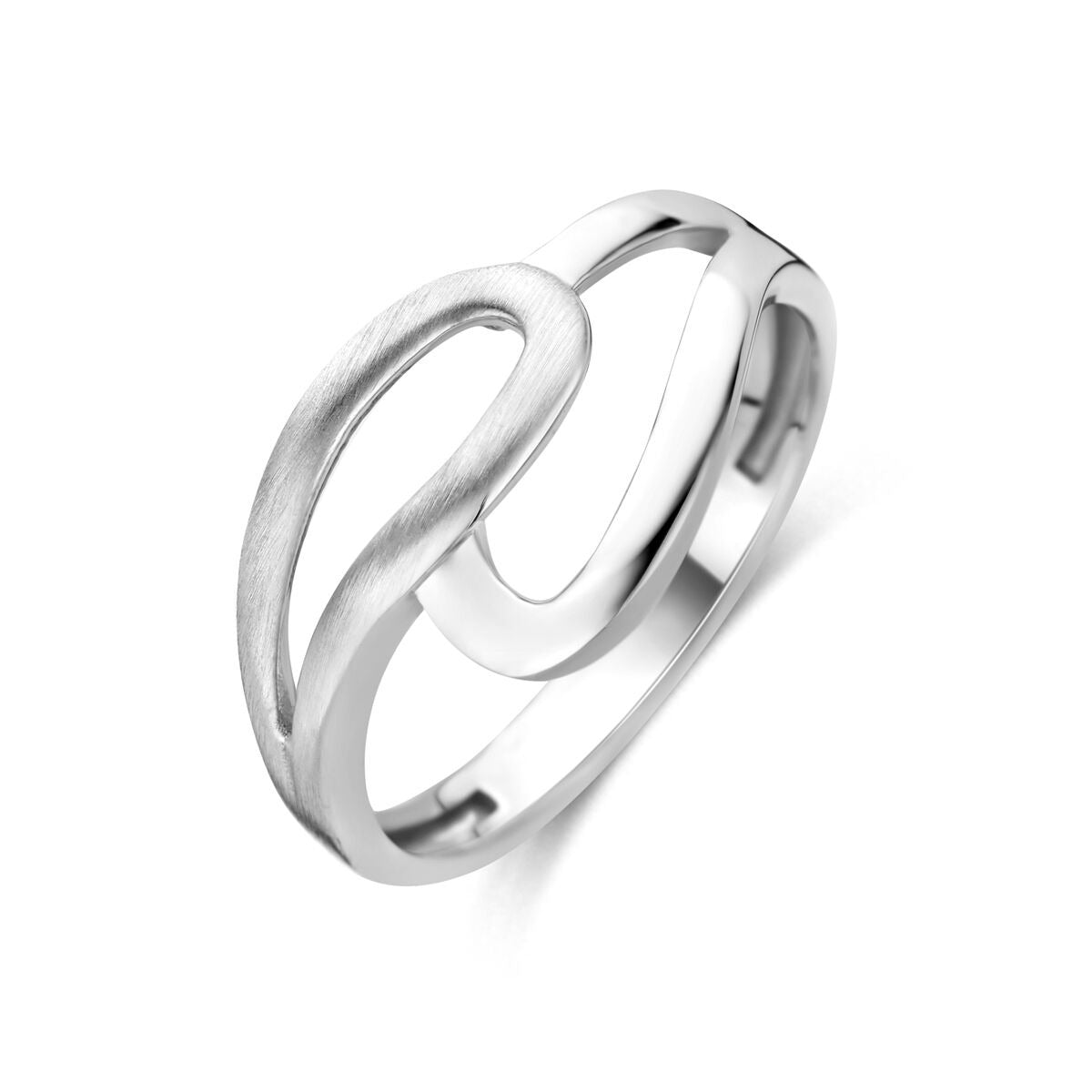 Bague en argent rhodié 925 avec finition polie et mate, design fluide et moderne.