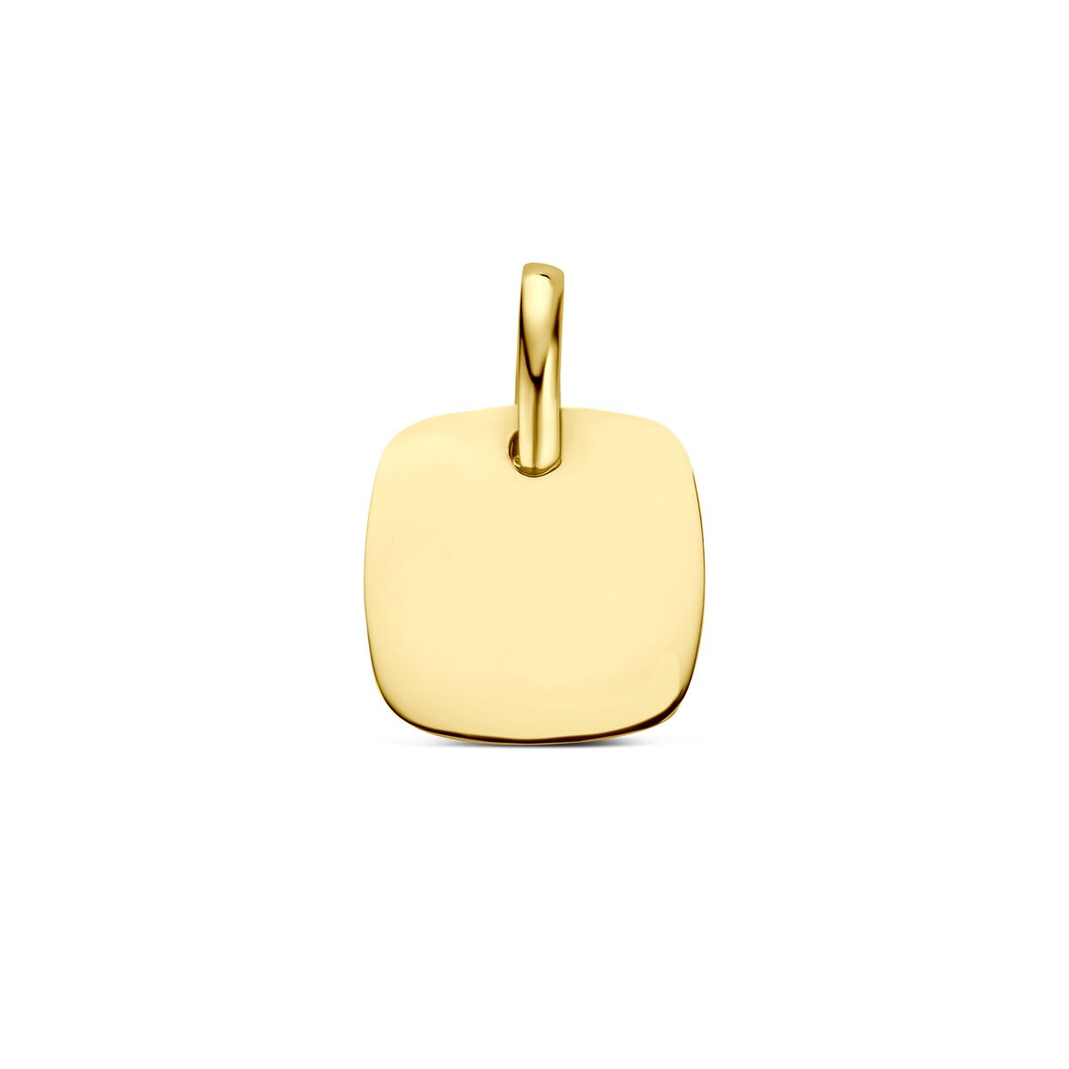 pendentif en or jaune 14 carats, forme carrée et surface lisse.