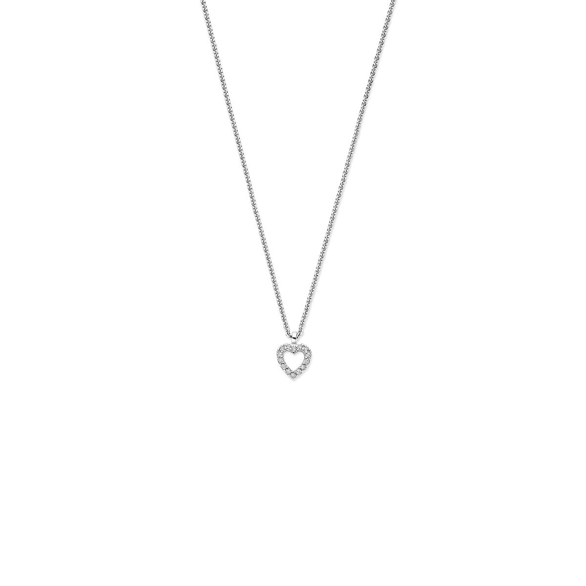 Collier en argent rhodié 925 avec pendentif en forme de cœur orné de zirconia.