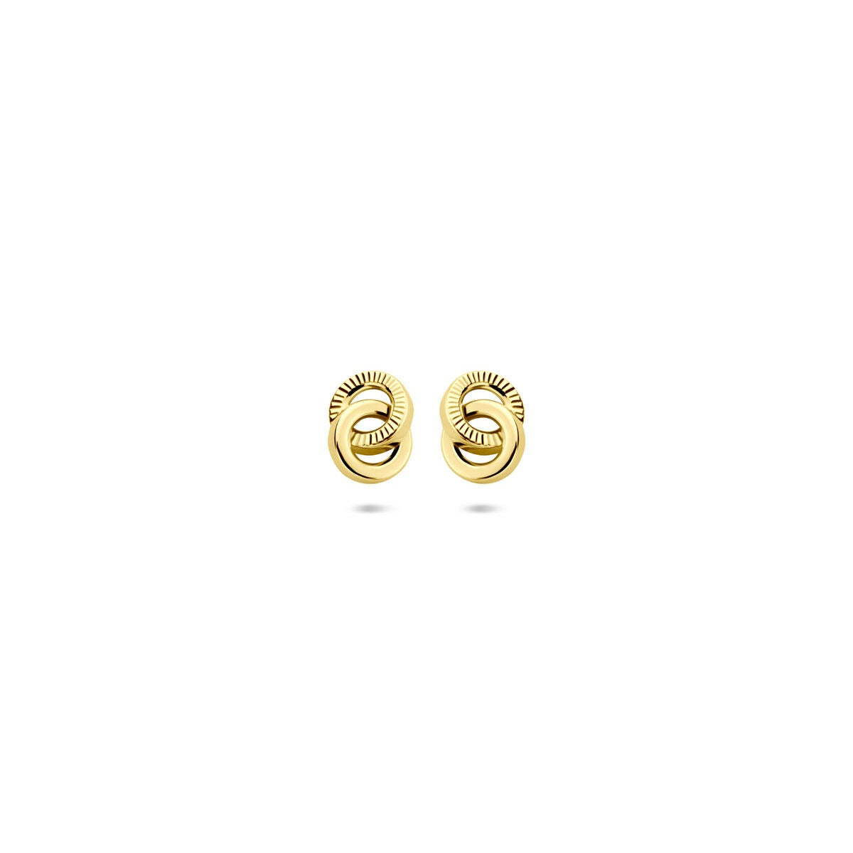 Boucles d'oreilles en or jaune 14 carats, forme ondulée, dimensions 6 x 4,5 mm.