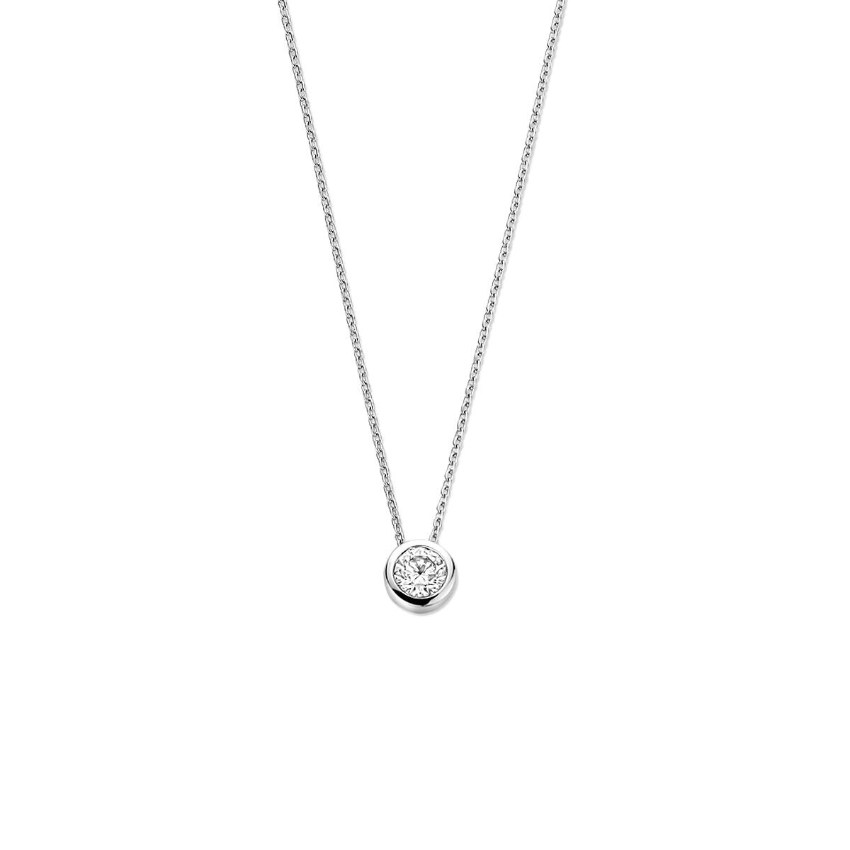 Collier en argent rhodié avec pendentif en zirconium, style solitaire.