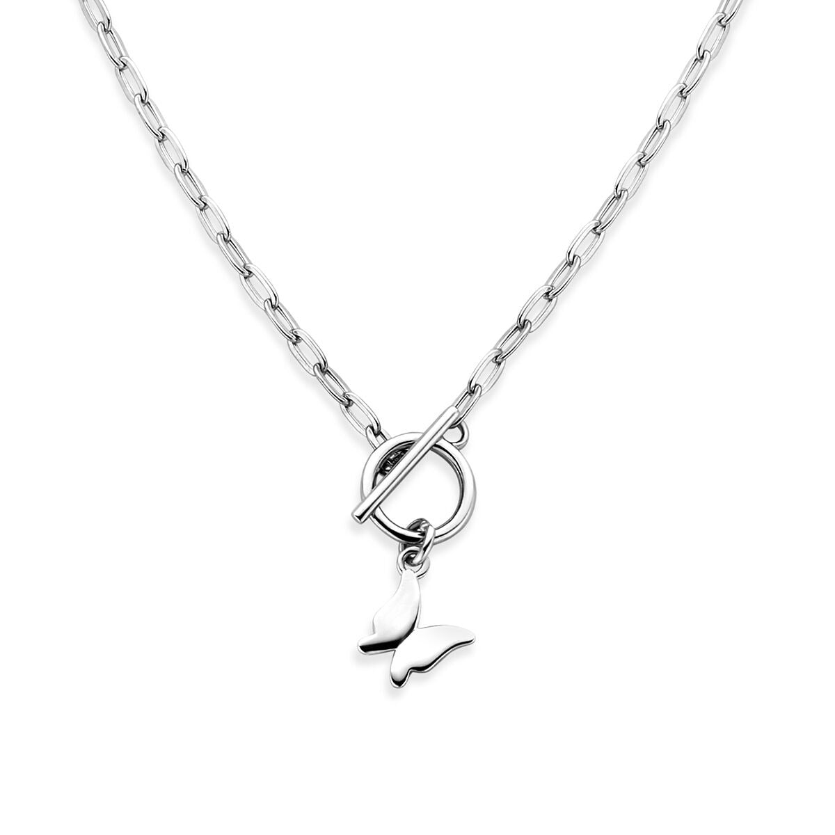 Gerhodineerd 925 zilveren collier met een schakelketting en een vlinderhanger.