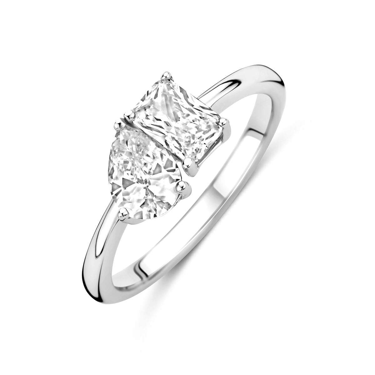 Bague en argent rhodié toi-et-moi avec zircone baguette