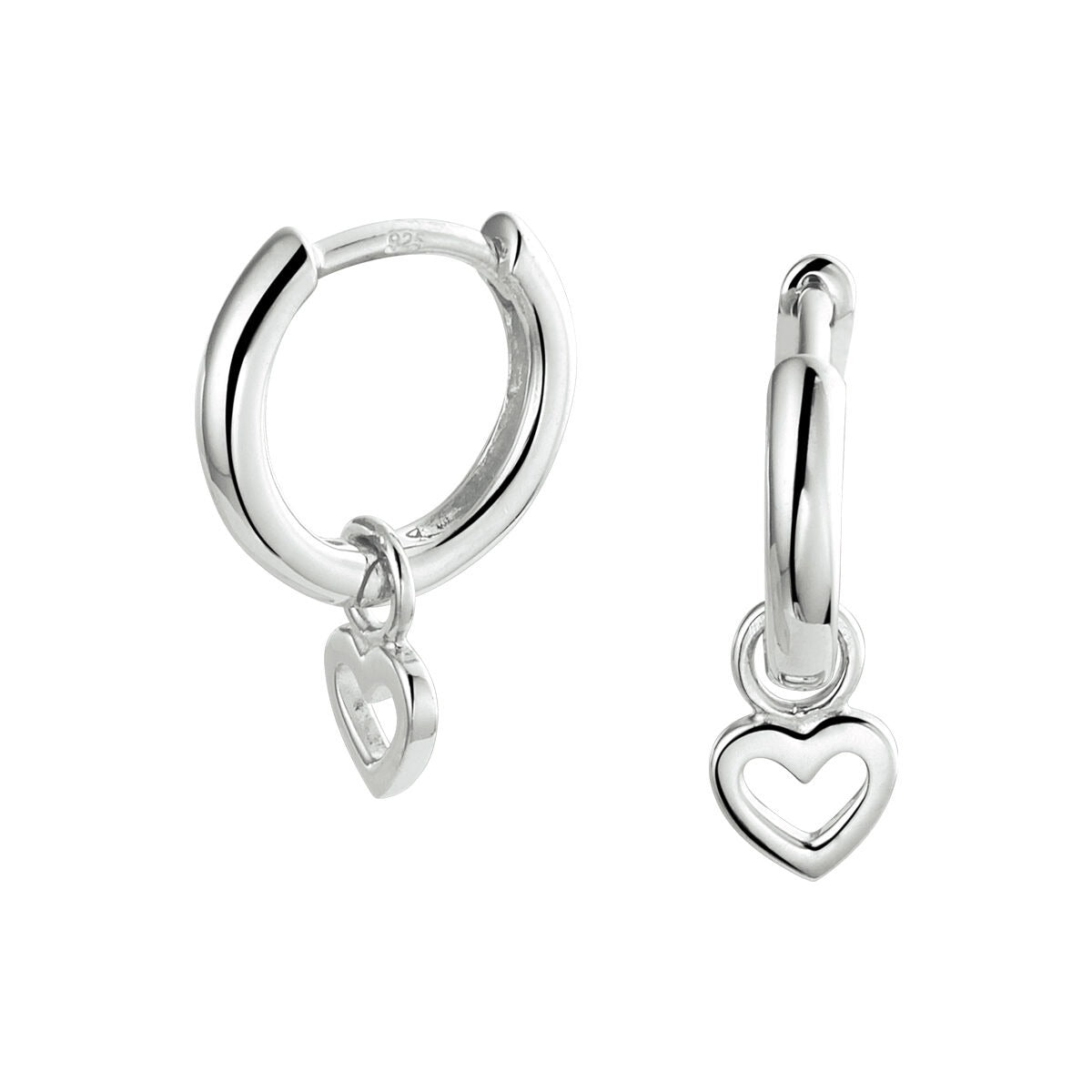 Boucles d'oreilles en argent pour enfant avec pendentif en forme de cœur
