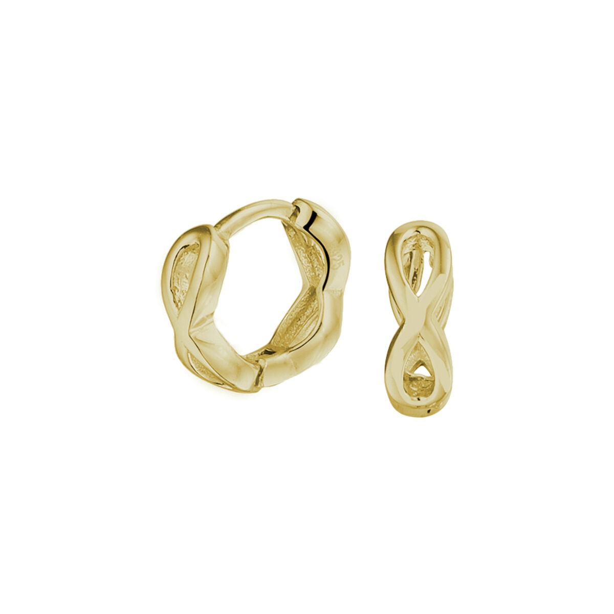 Boucles d'oreilles en argent doré avec un accent d'amitié, forme de huit.