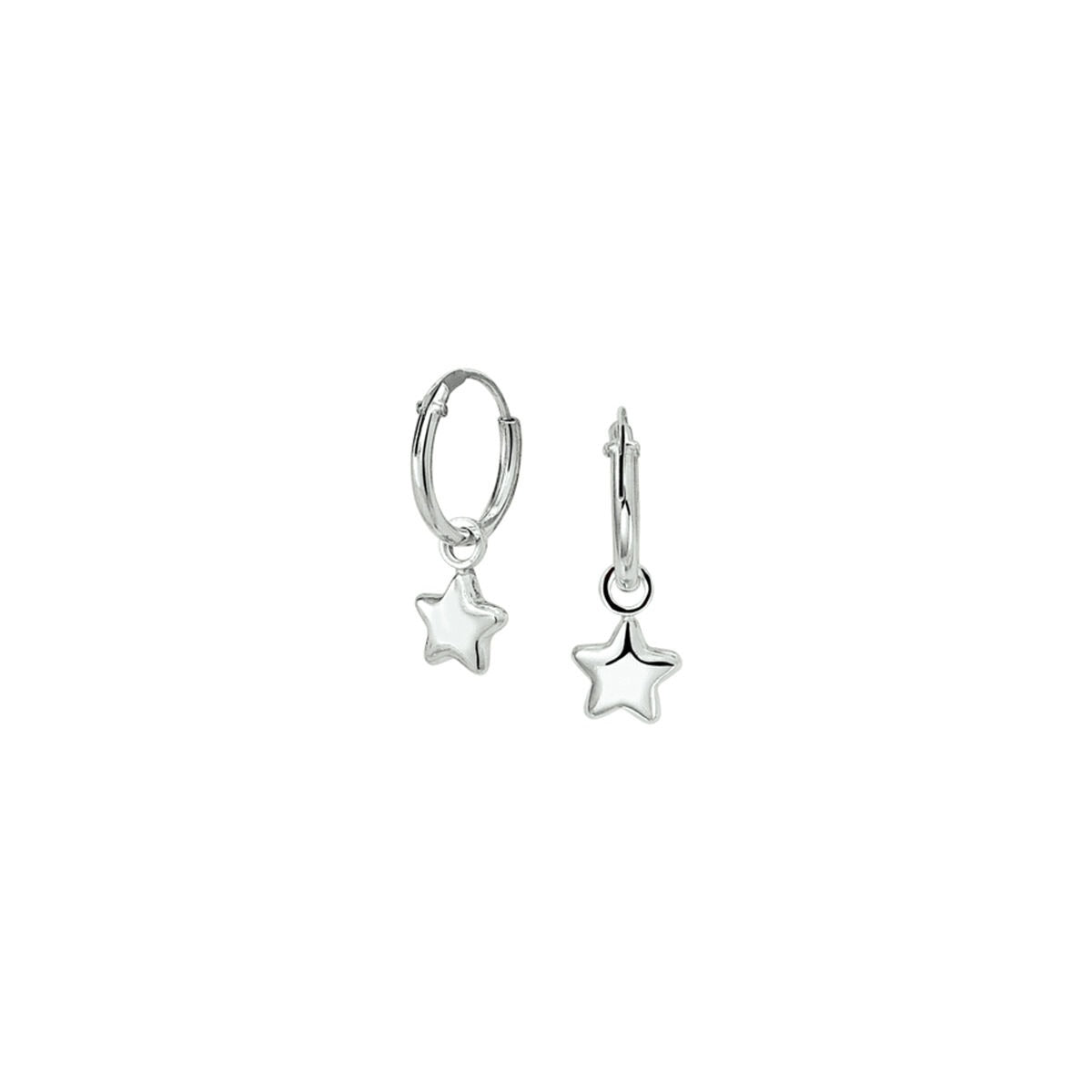 Boucles d'oreilles en argent rhodié avec des pendentifs en forme d'étoile.