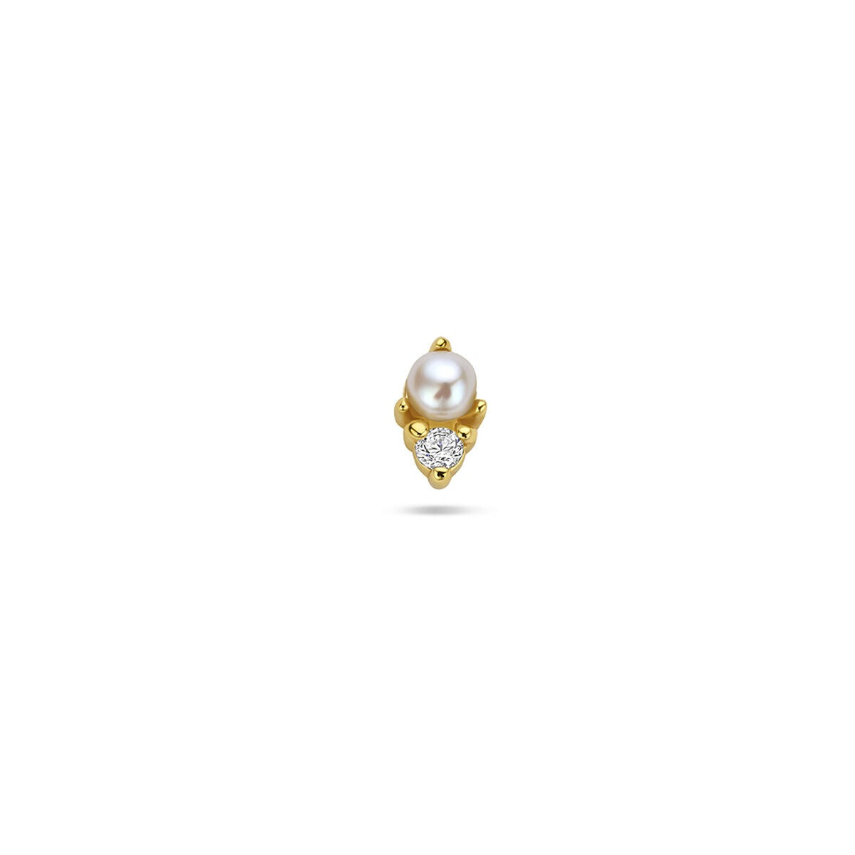 Piercing en or plaqué argent 925 avec perle et zirconium, forme triangulaire.