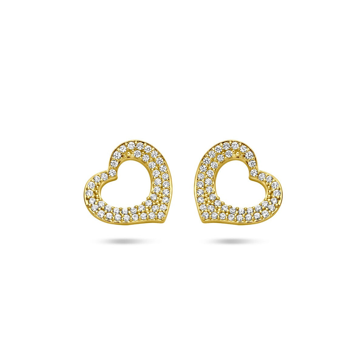 Puces d'oreilles en argent plaqué or en forme de cœur avec zircone