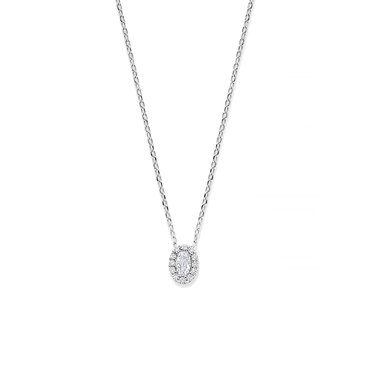 Collier en argent rhodié avec pendentif ovale en zircon.
