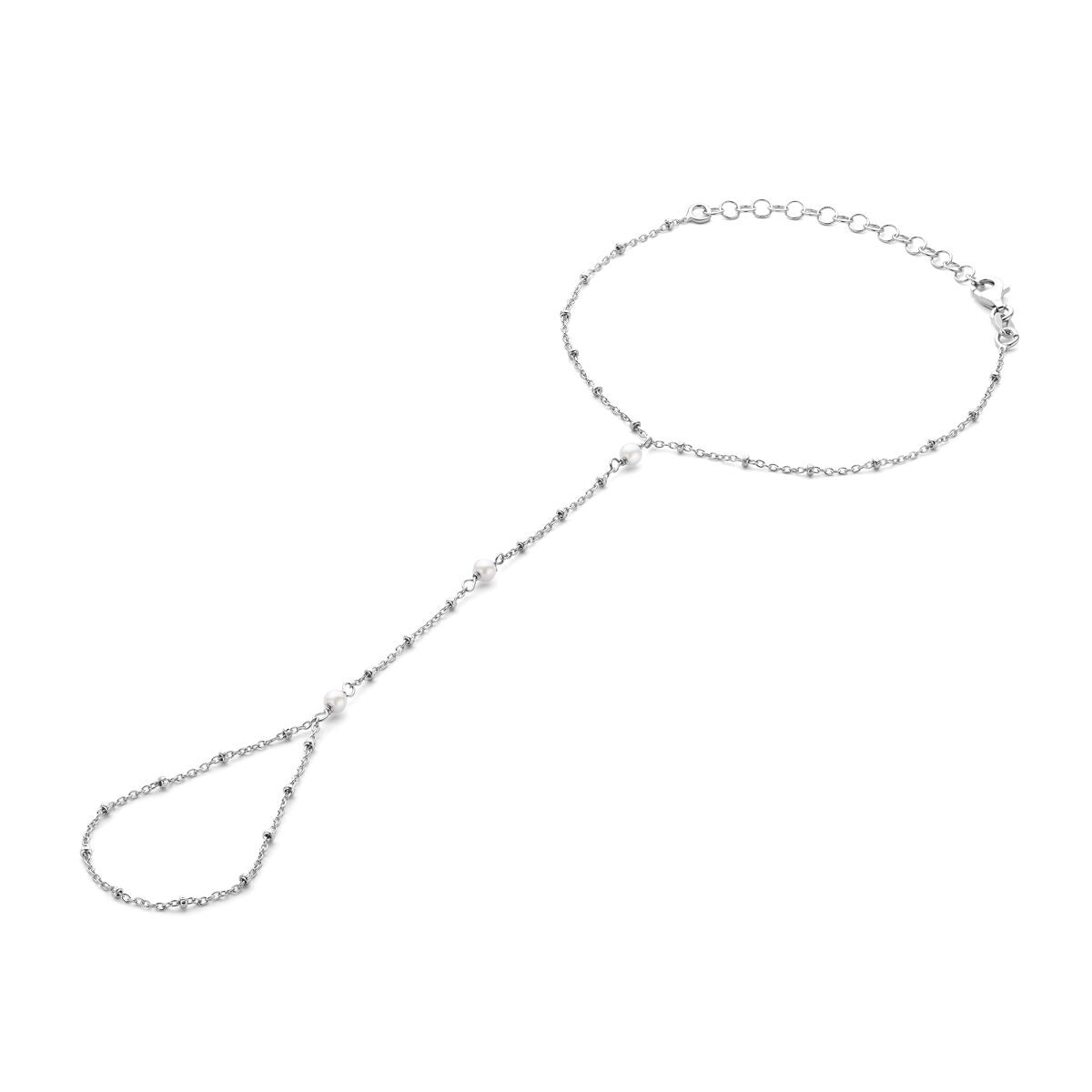 Bracelet en argent rhodié avec perles, design délicat et élégant.