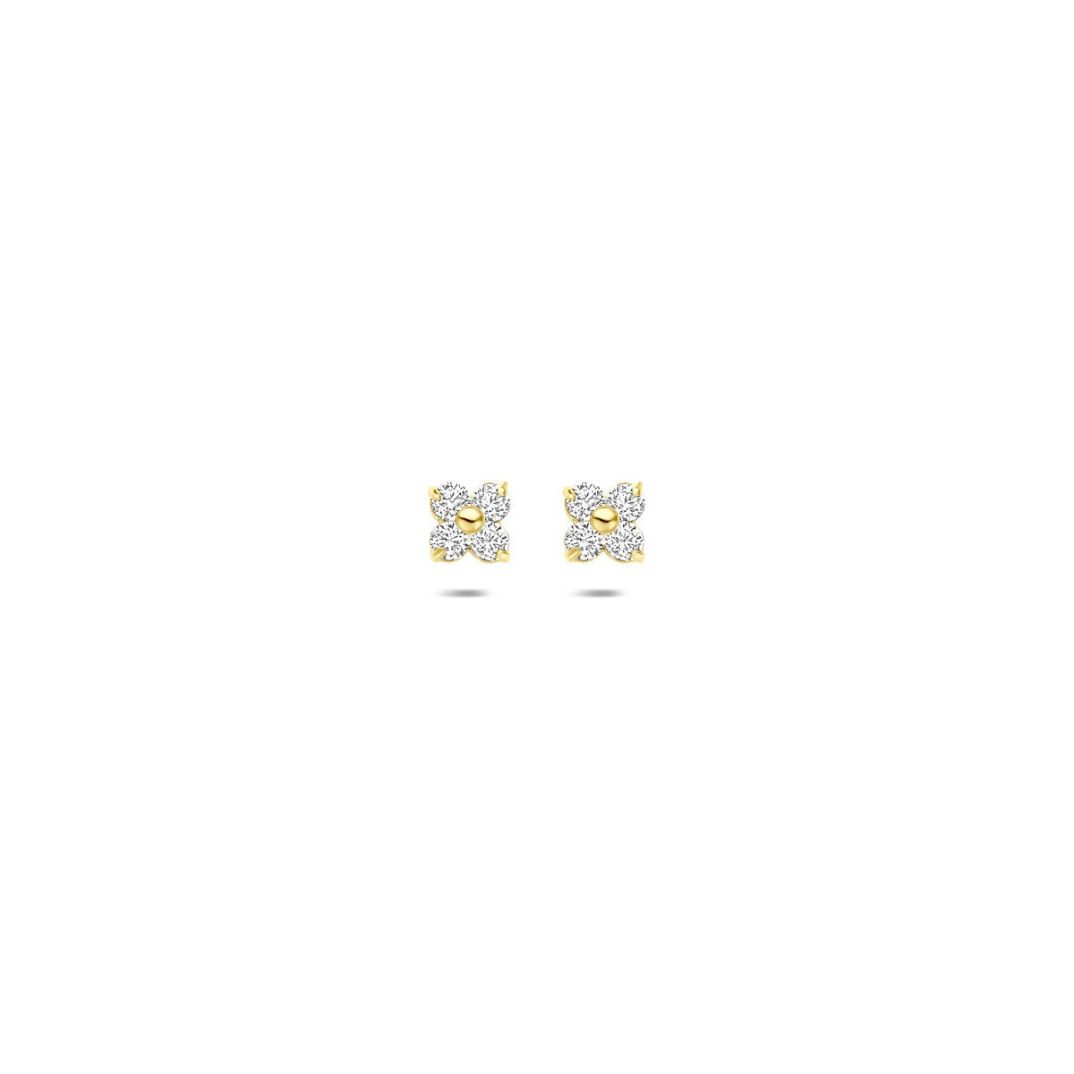 Boucles d'oreilles en or jaune 9 carats en forme de fleur avec zirconia.