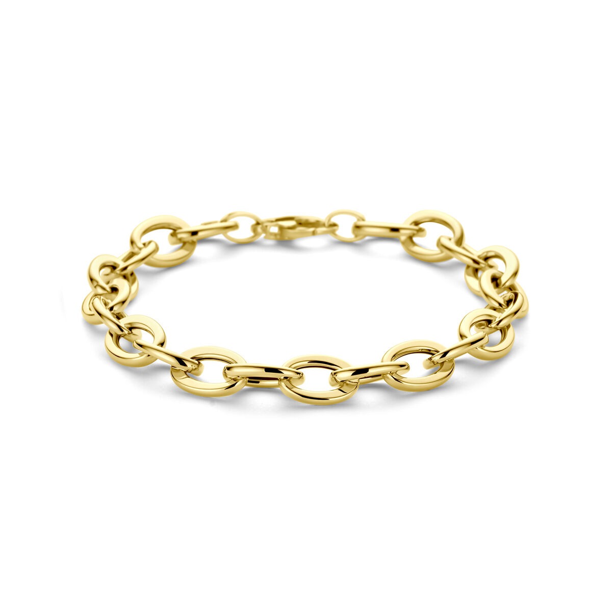 Bracelet en or jaune 14 carats avec maillons en fil de 8,5 mm et longueur de 19 cm.