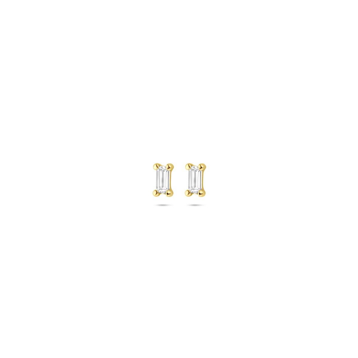 Boucles d'oreilles en or jaune 14 carats avec zirconium, forme rectangulaire.