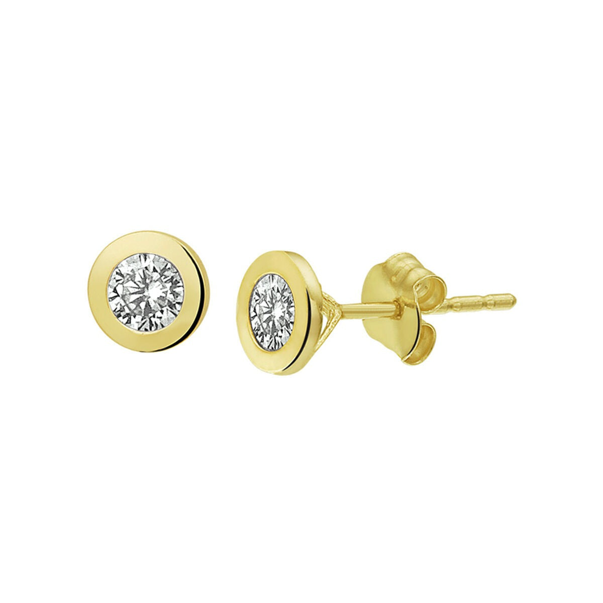 Boucles d'oreilles en or jaune 9 carats avec zirconia, de 5,5 mm de diamètre.