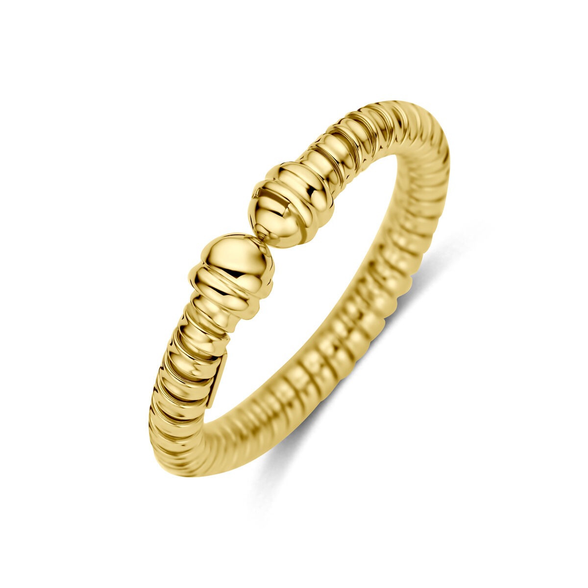 Bague en or jaune 14 carats de 3 mm avec un design texturé et des détails arrondis.