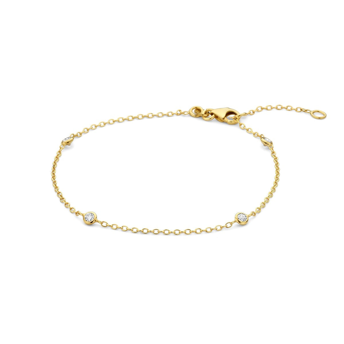 Bracelet en or jaune 14 carats avec zirconiums et maillons en forme d'ancre.