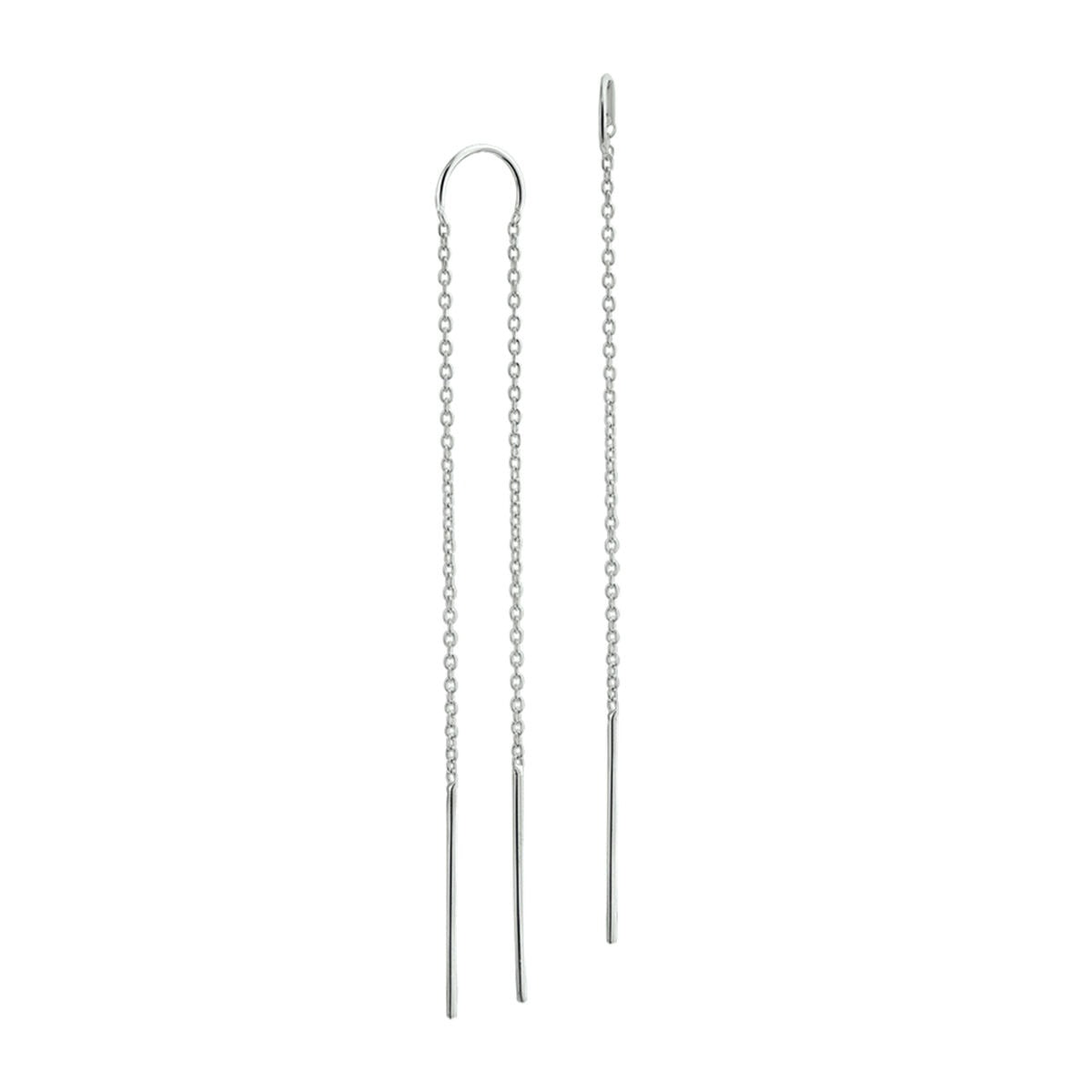 Boucles d'oreilles en argent rhodié avec un design en forme de tige.