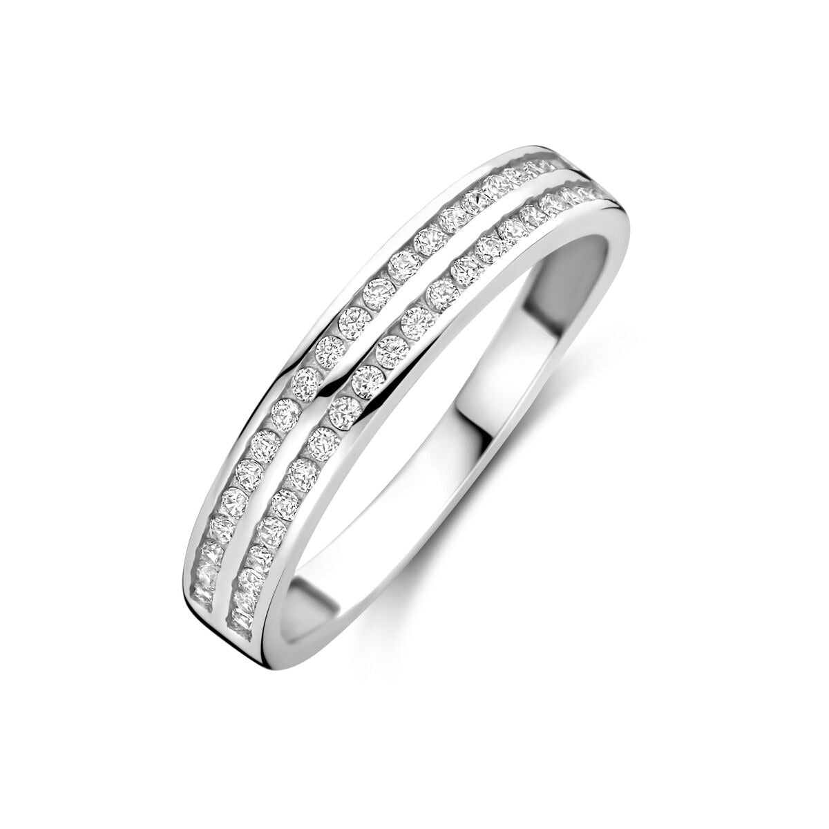 Bague en Argent avec Zircone – Rhodié Argent 925, 3,5 mm de large