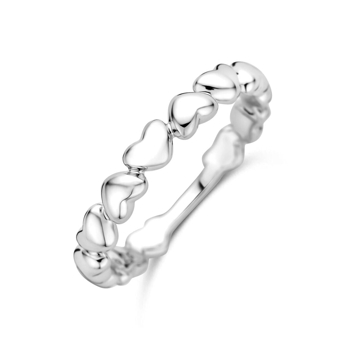 Bague en argent 925 rhodié avec des cœurs entrelacés.