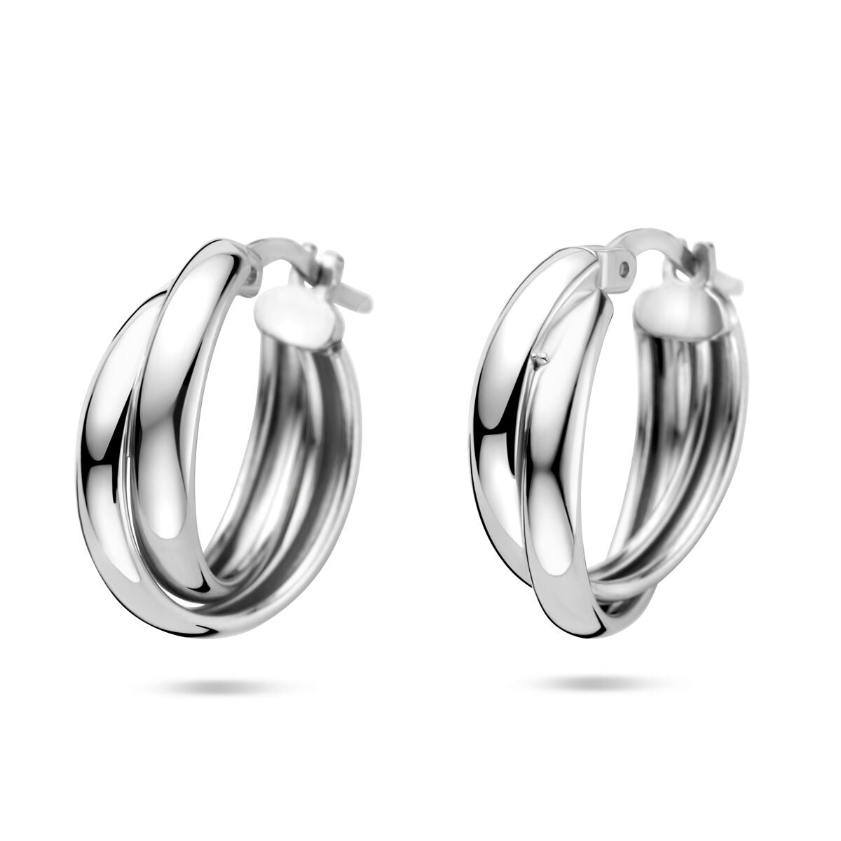 Boucles d'oreilles en argent rhodié, de forme ronde, mesurant 19,5 x 6,5 mm.