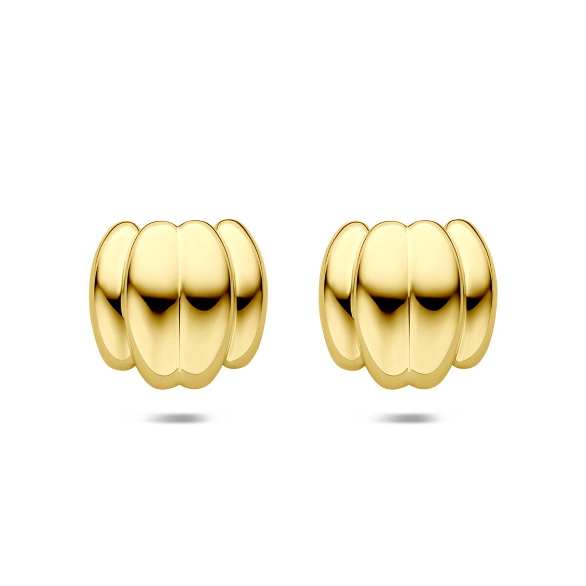 Boucles d'oreilles dorées en acier, finition ionique, de forme arrondie et mesurant 23 mm.