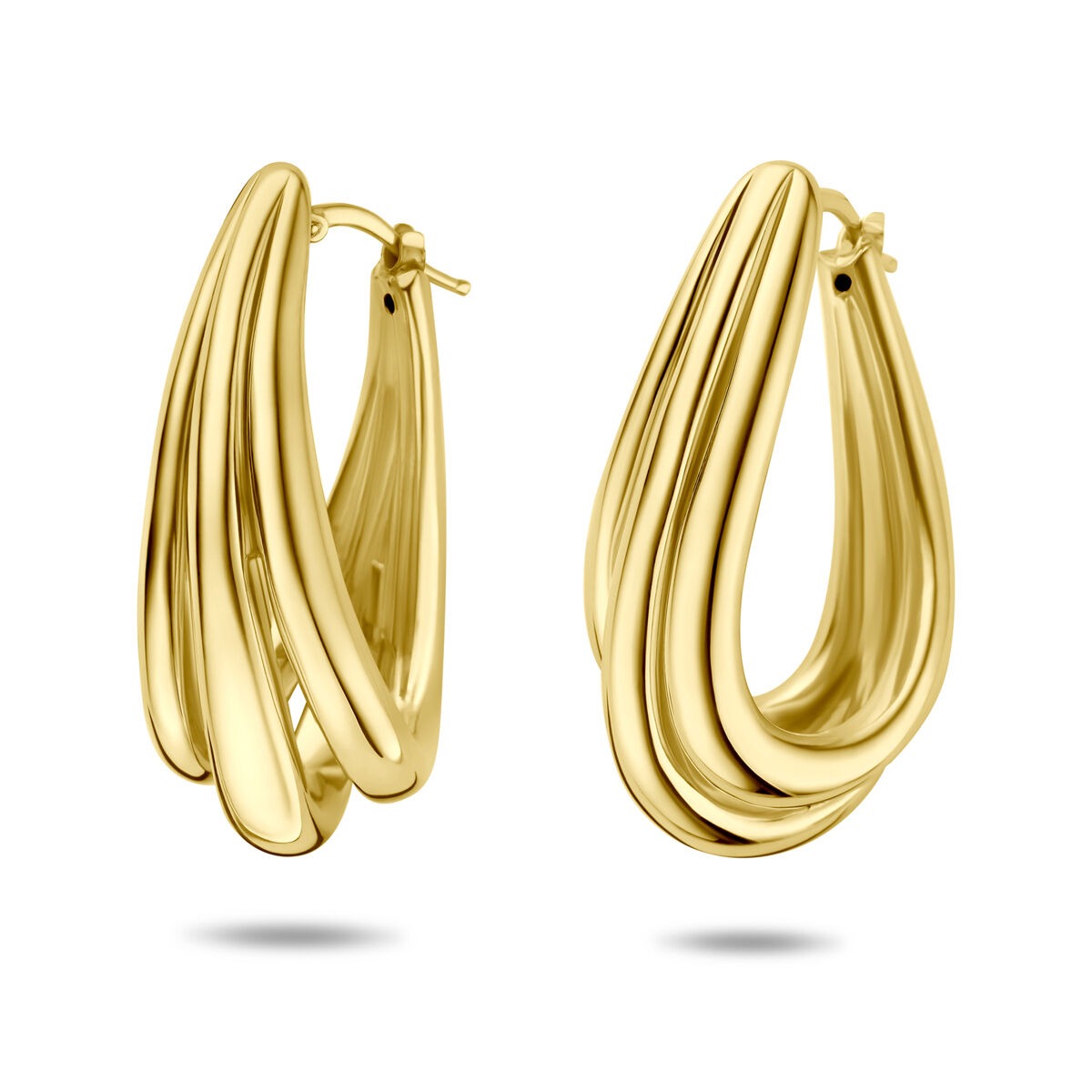 Boucles d'oreilles en argent 925 doré, de forme ondulée, mesurant 42 x 16,5 mm.