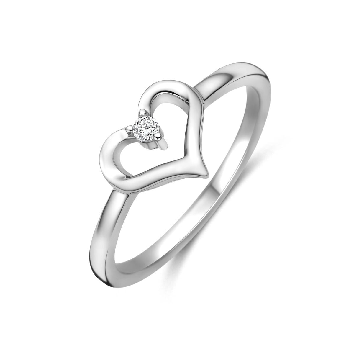 Bague en argent 925 rhodié avec un motif de cœur et un zircon.