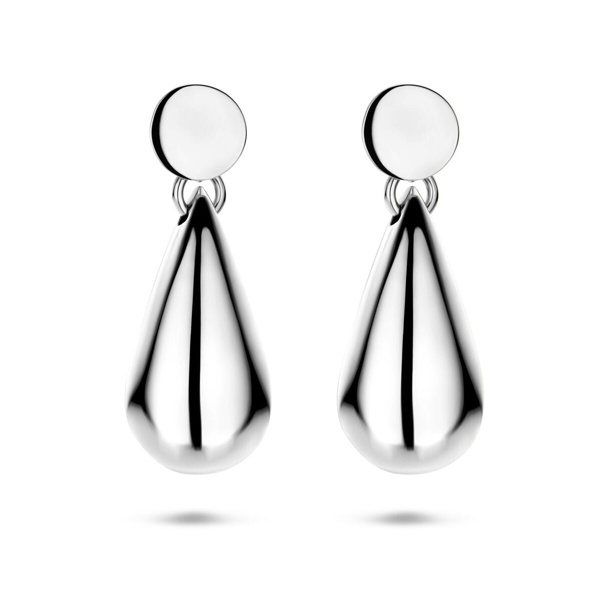 Boucles d'oreilles en argent rhodié en forme de goutte, finition brillante.