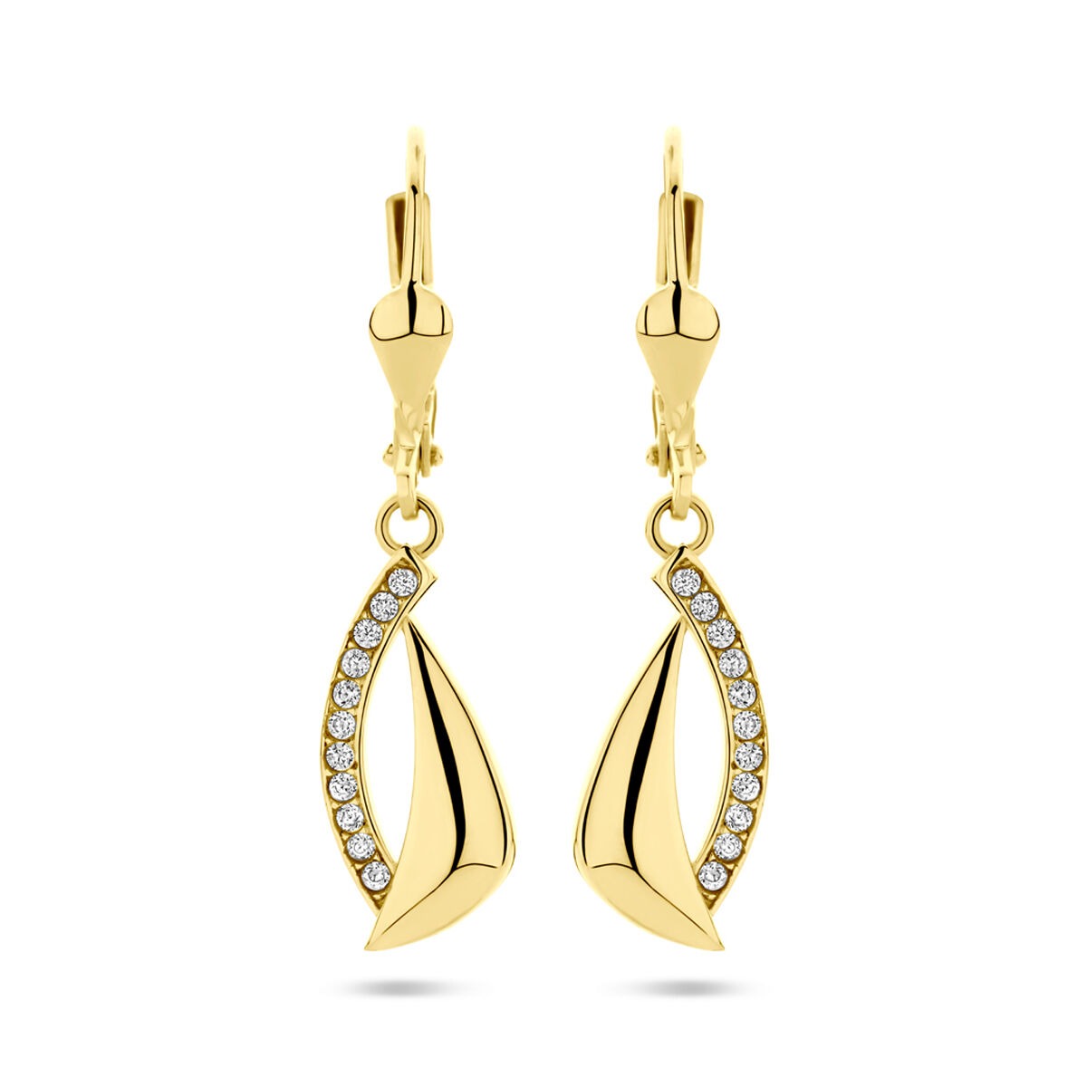 Boucles d'oreilles en or jaune 14 carats avec zircons, en forme de voile.