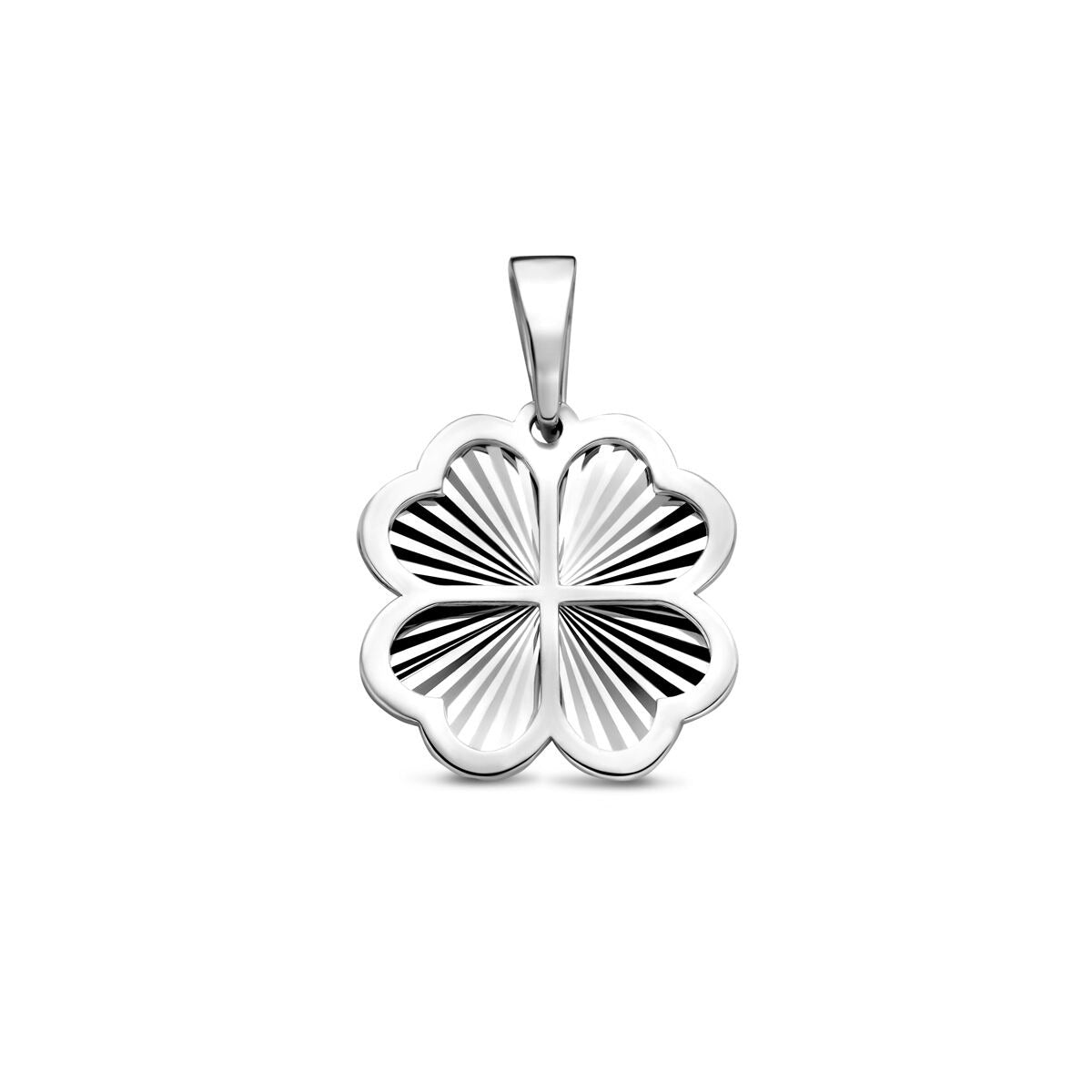 Pendentif en argent rhodié en forme de fleur avec des rayures.