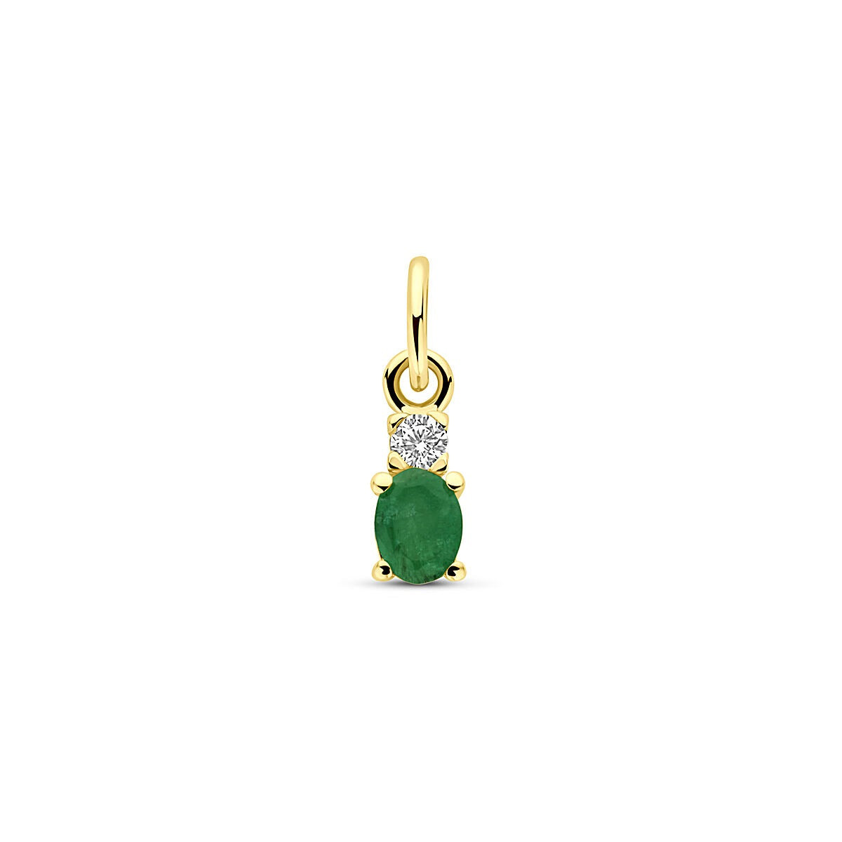 Pendentif en or jaune 14 carats avec émeraude ovale et zirconia, mesurant 12 mm.