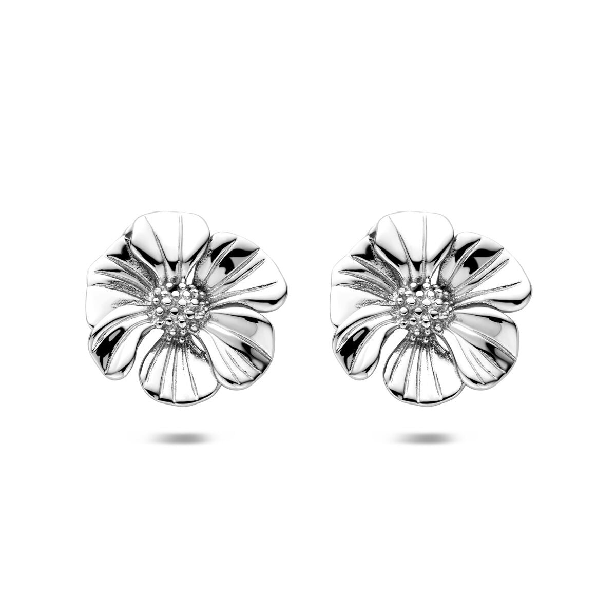 Boucles d'oreilles en acier en forme de fleur, argentées, de 26 mm.