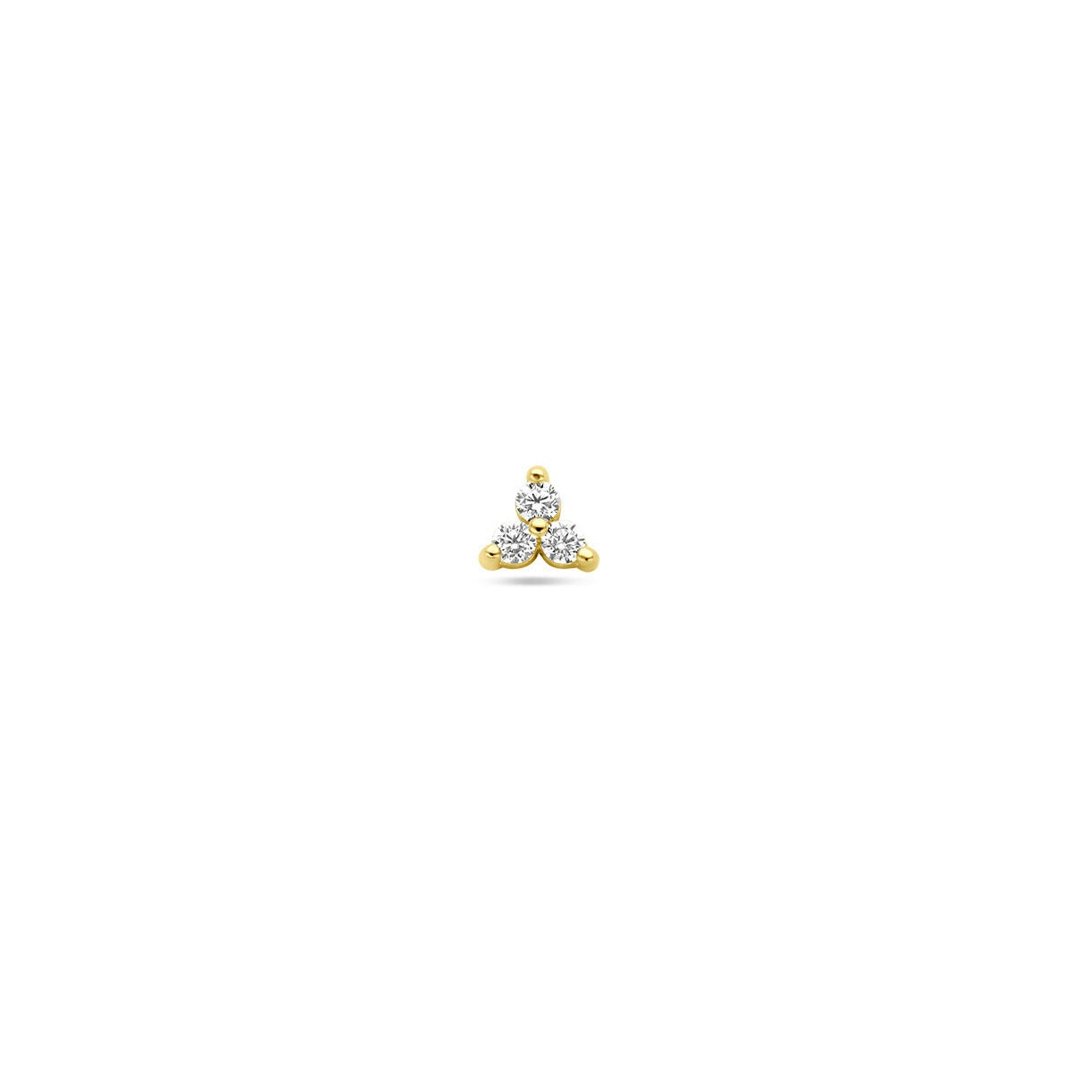 Piercing en or jaune 9 carats avec zirconium, forme triangulaire avec trois pierres brillantes.