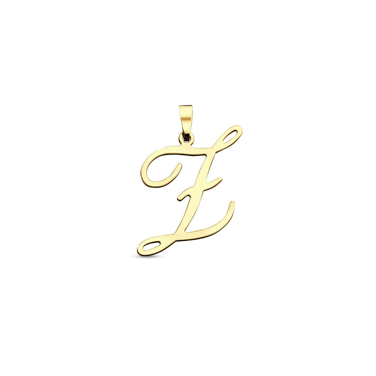 Pendentif en or jaune 14 carats en forme de lettre Z, avec un design élégant et fluide.