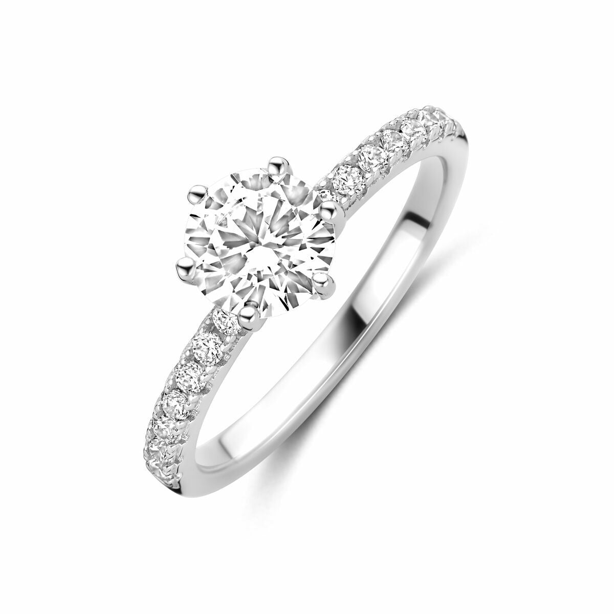 Bague en argent rhodié avec zirconia, ornée d'un pavé de pierres brillantes.