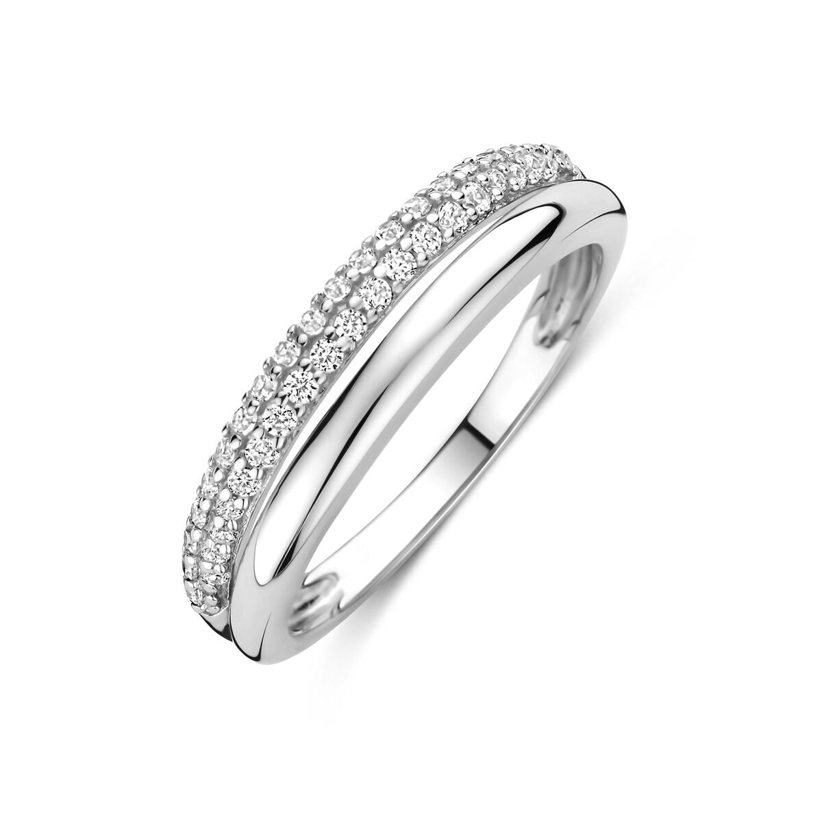 Bague en argent rhodié avec zircone transparente 5mm