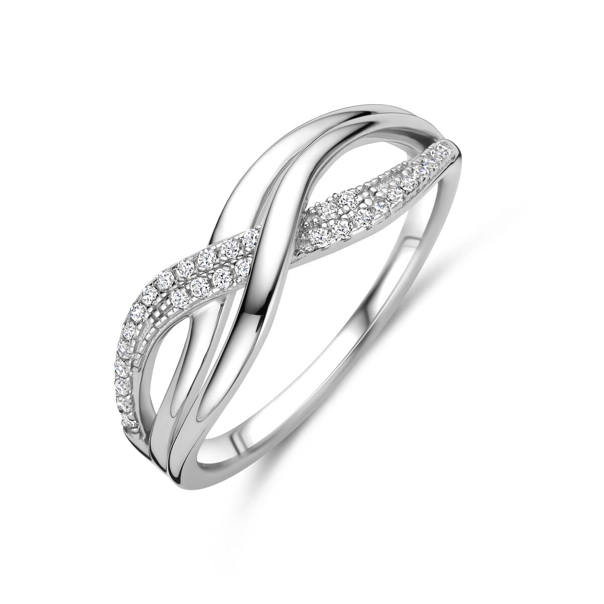 Bague en argent rhodié pour femme, 7 mm de large, ornée de zirconiums.