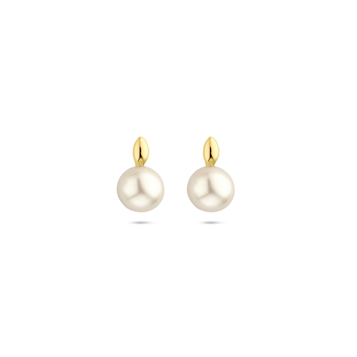 Boucles d'oreilles en or jaune 14 carats avec perles blanches.