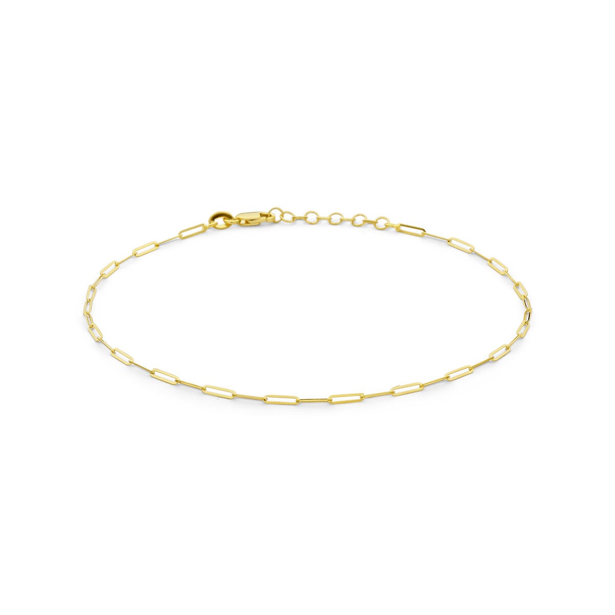 Bracelet en or jaune 14 carats avec maillons allongés, finition brillante et fermoir sécurisé.