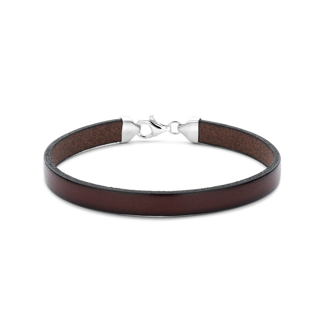 Bruin leren herenarmband met zilveren sluiting