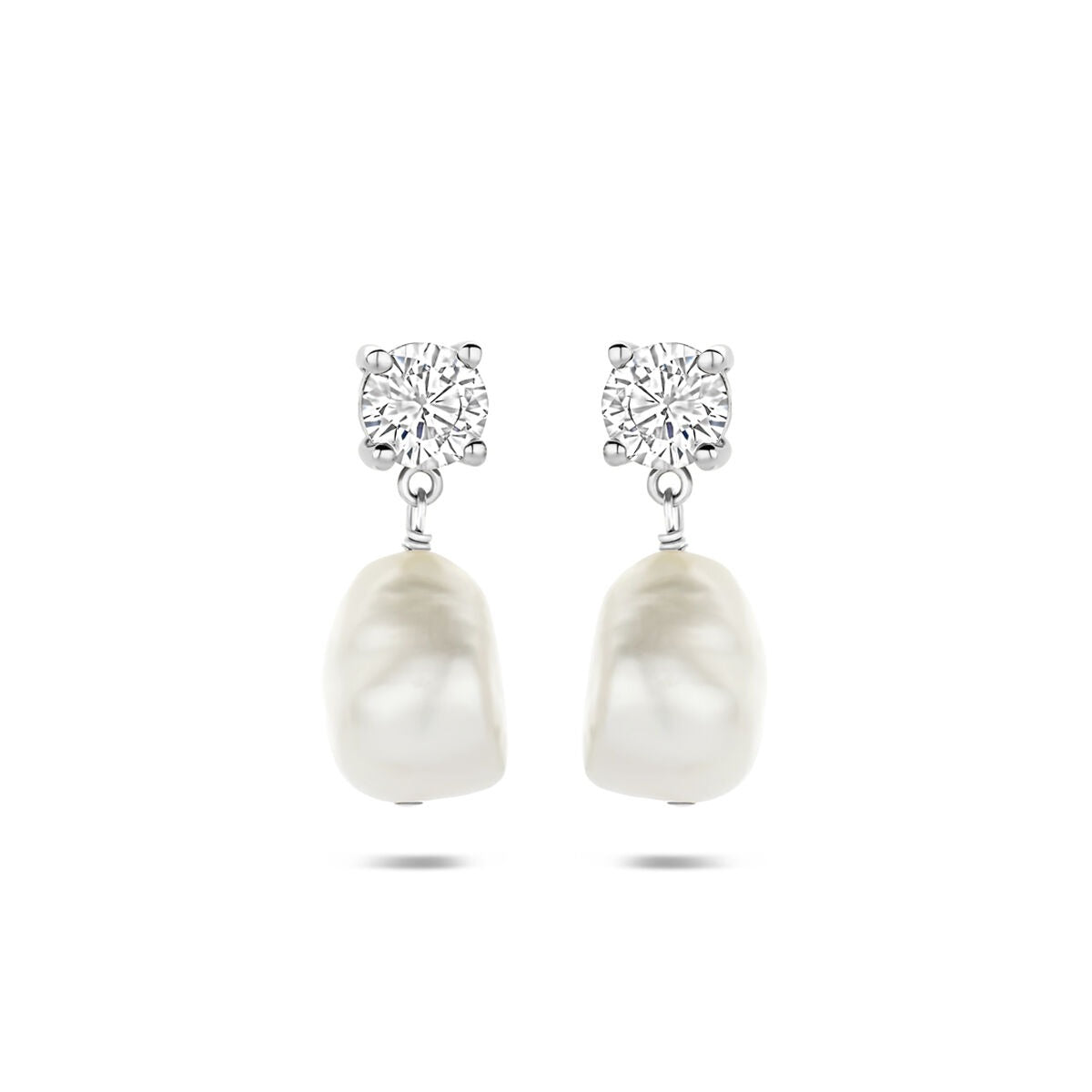 Boucles d'oreilles en argent 925 avec perles et zirconia, forme pendante.