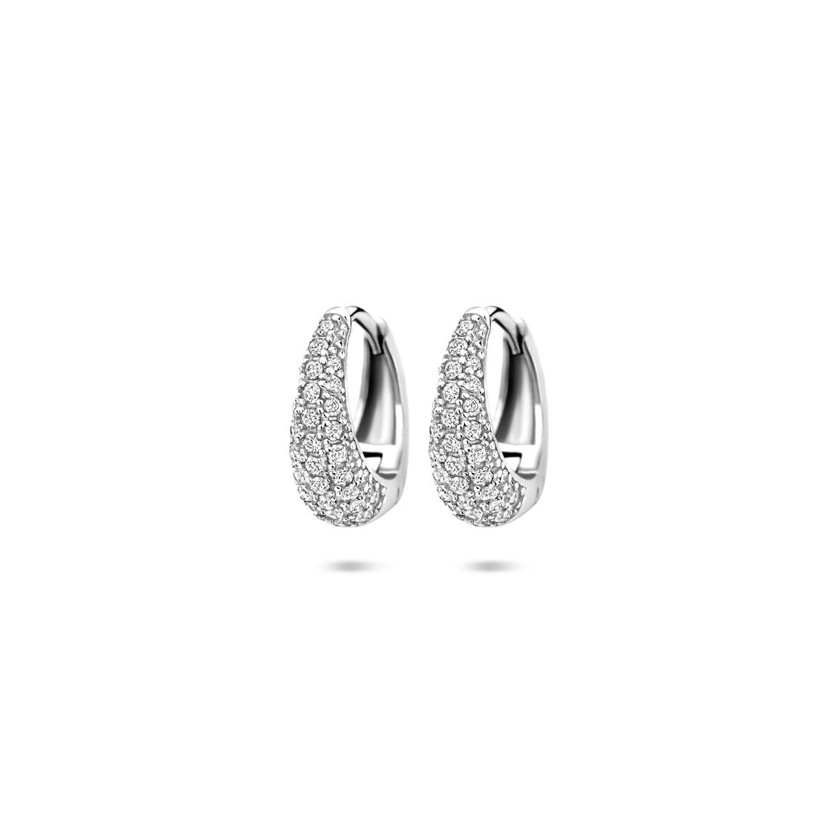 Boucles d'oreilles en argent 925 rhodié, ornées de zirconiums, en forme de goutte.