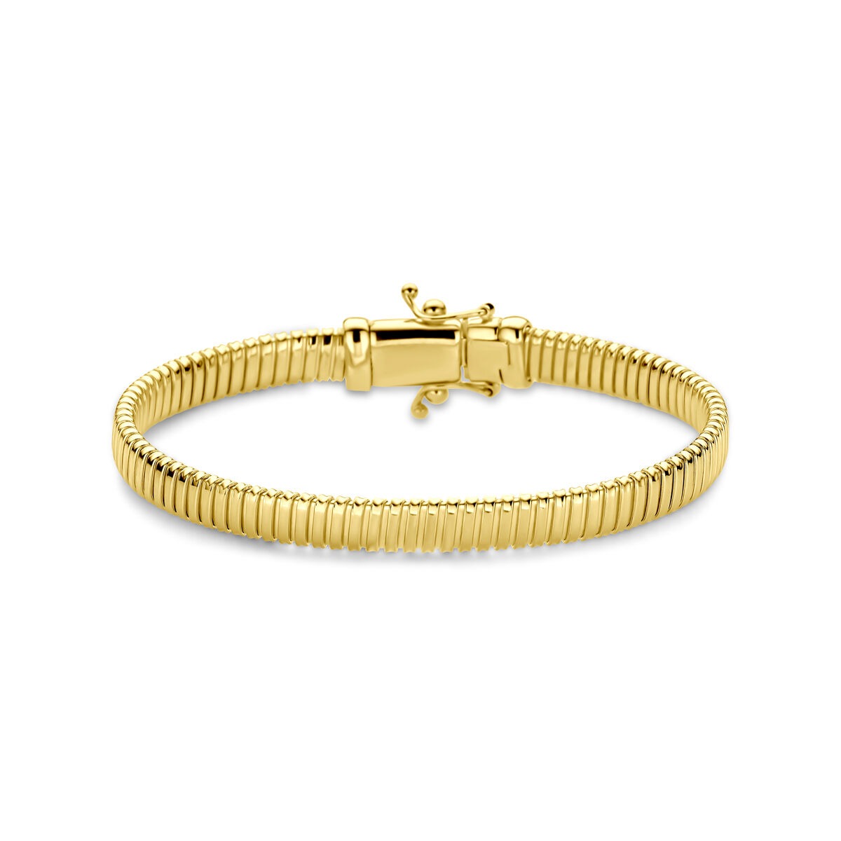 Bracelet en or jaune 14 carats avec maillon tubogas de 6 mm.