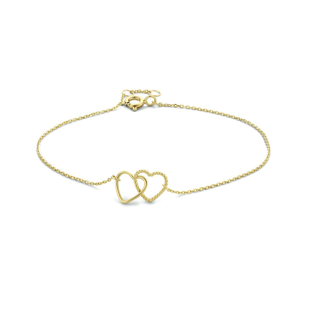 9k Geelgouden dames armband met dubbele hartjes