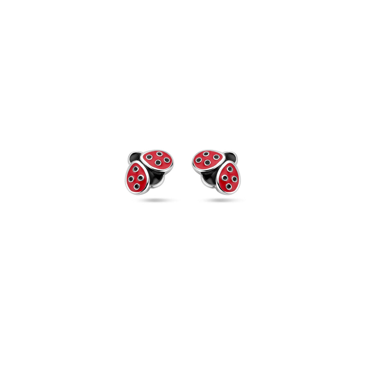 Boucles d'oreilles en argent en forme de coccinelle avec émail rouge et noir.