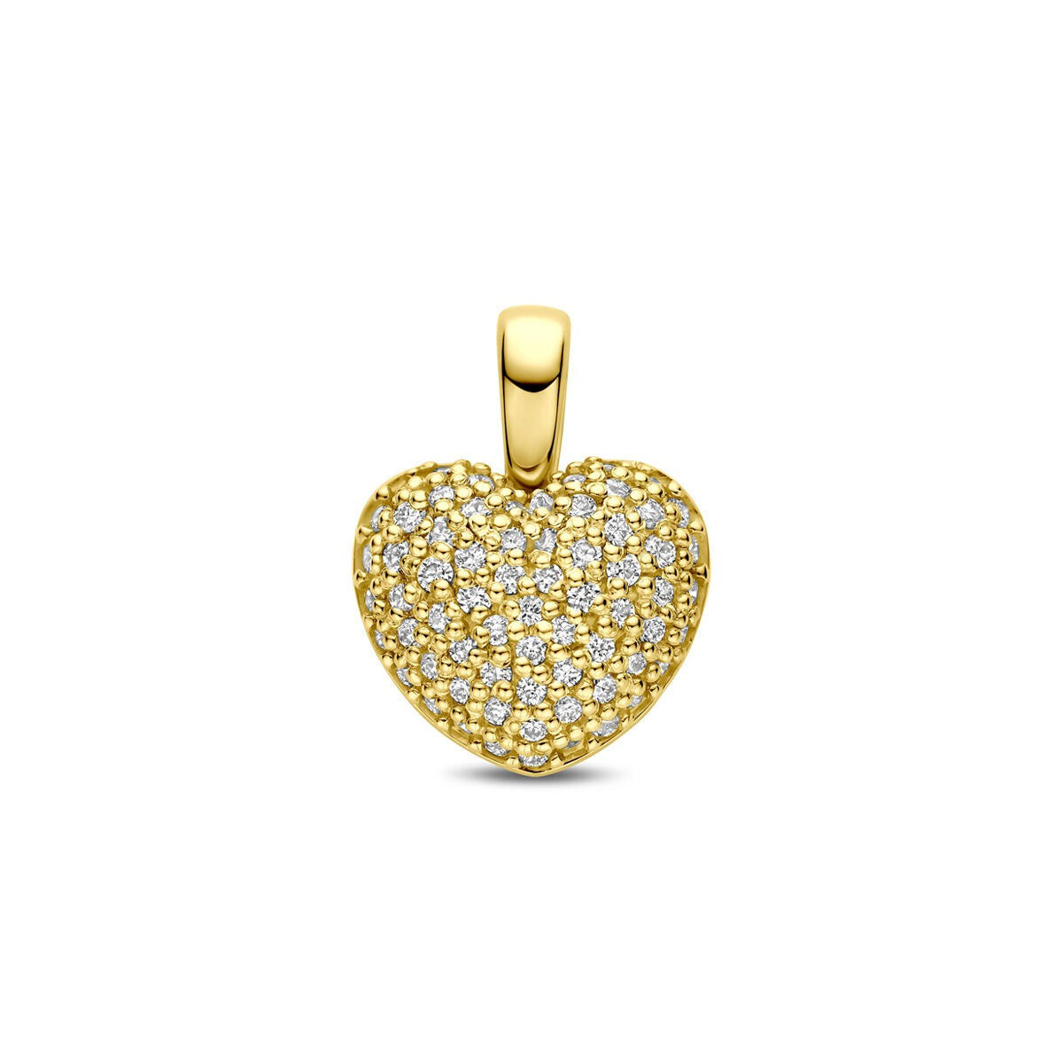 Pendentif en cœur en or jaune 14 carats, orné de diamants lab-grown.